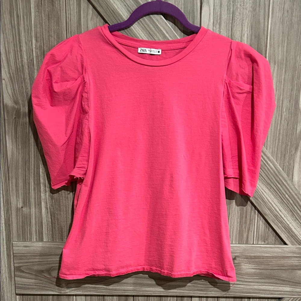 Zara Bold Pink Crew Neck Top
